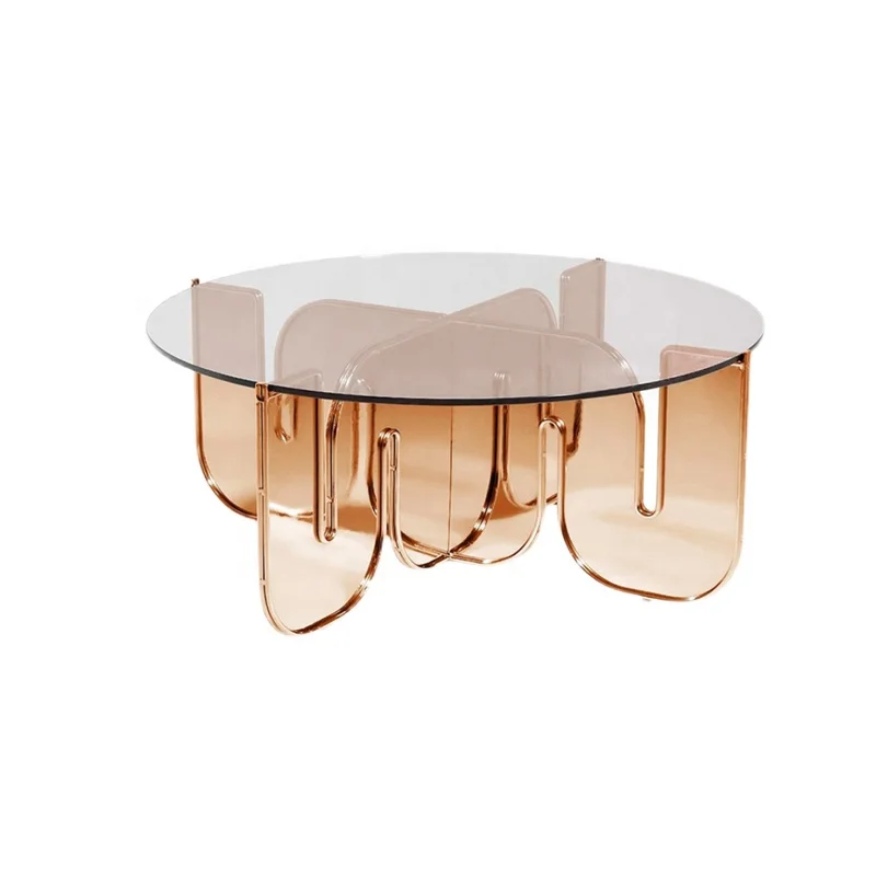 Modern Acrylic Round Table For Dining Clear Top Table Furniture With Mirror Base Luxury