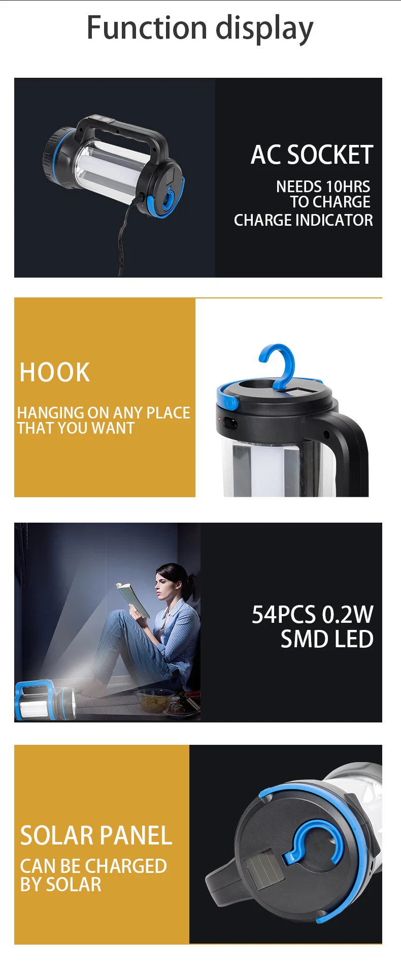 Changrong Camping light lantern LED tent light large torch with side lights hook and handle