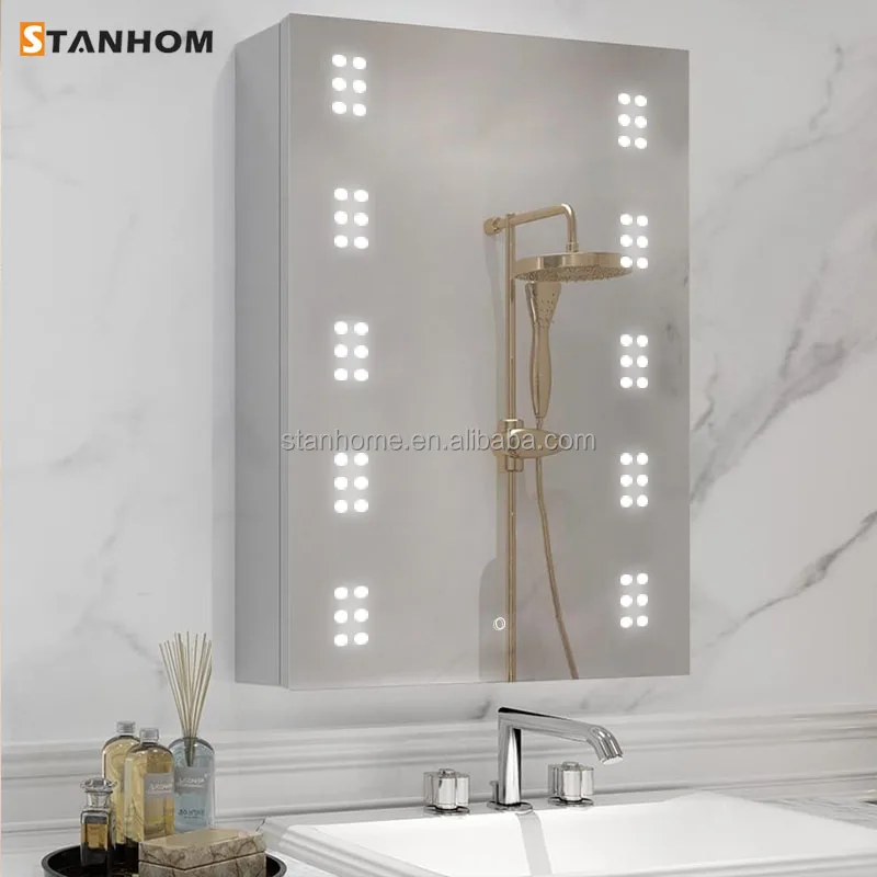 STANHOM Wall Metal Storage Bathroom Mirror Vanity Cabinet With Light