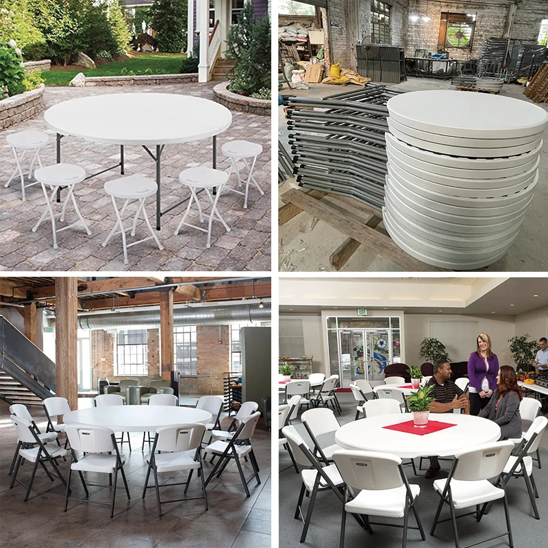 indoors 5/6ft plastic foldable table granite portable banquet round tables for 10 people for parties hall