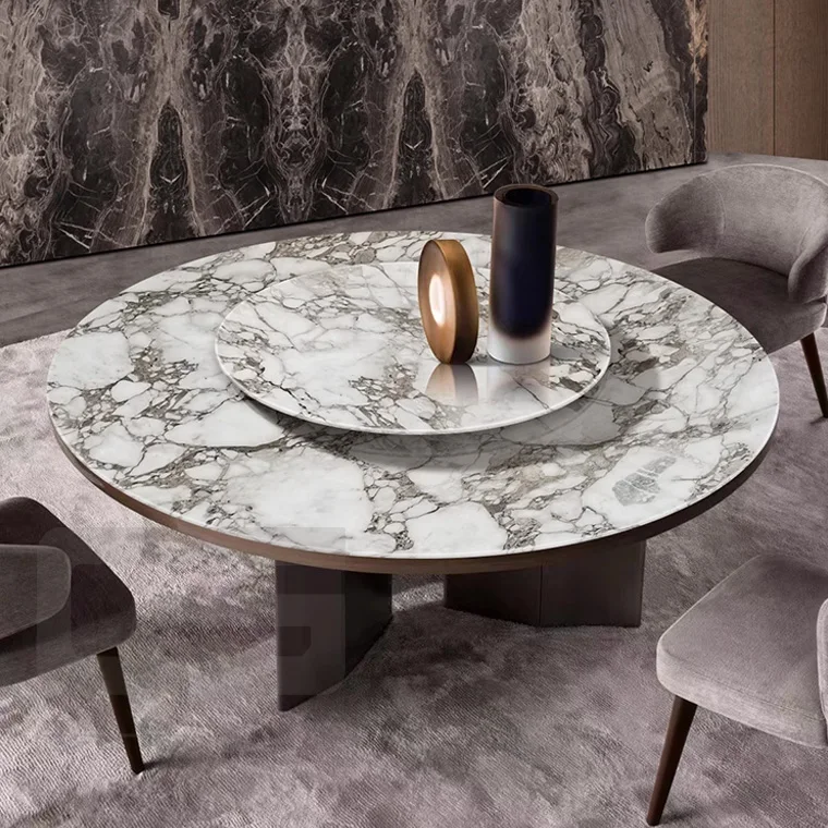 Nordic Luxury Modern White Marble Contemporary Gold Stainless Steel 8 Seater Kitchen Center Round Dining Table