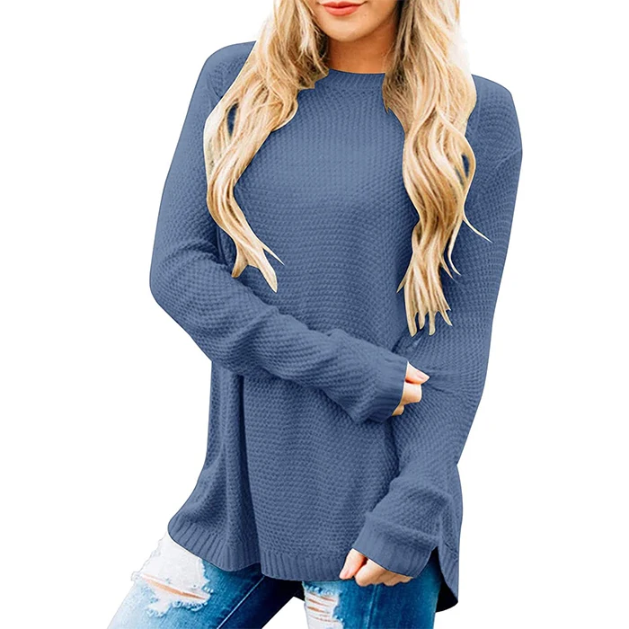 Новинка Осень-зима 2021 женский свитер с длинным рукавом сверхбольшой однотонный вязаный свитер с круглым вырезом пуловер Топ