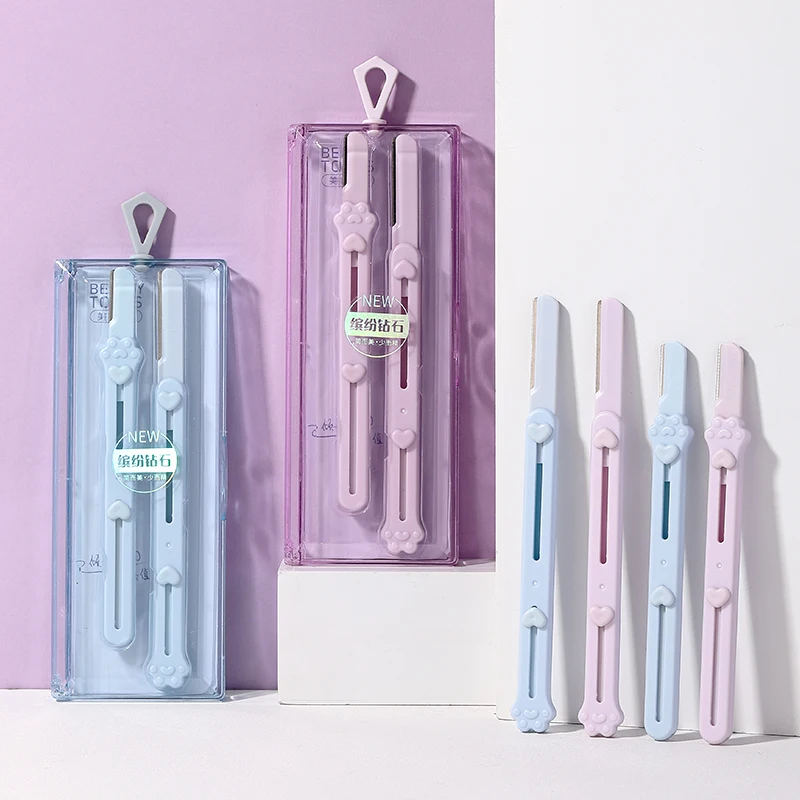 LMLTOP New Design OEM Eco-friendly Facial Dermaplaning Tool Women 2pcs Double-end Eyebrow Razor Trimmer With Replaceable Blade