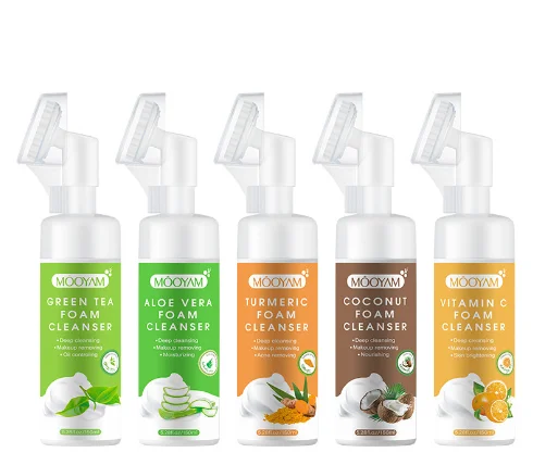 Private Label Vitamin C Foam Face Wash Turmeric Aloe Green Tea Coconut Bubble Facial Cleanser for Skin Brightening