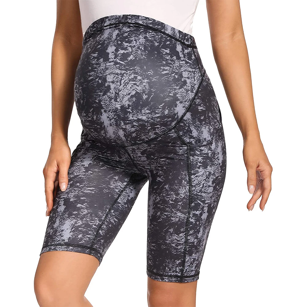 Custom Motherhood fitnesswear sublimation Camouflage  printed 4 way stretch nylon spandex Maternity bike shorts