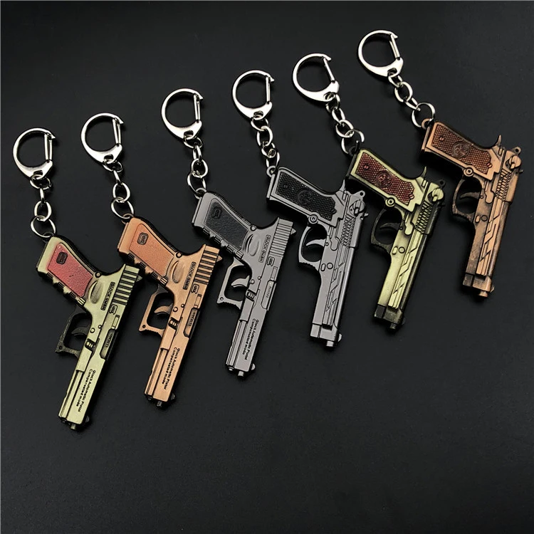 Popular cool decorational Cross fire metal Mini Pistol Key Ring  metal gun keychain for bag