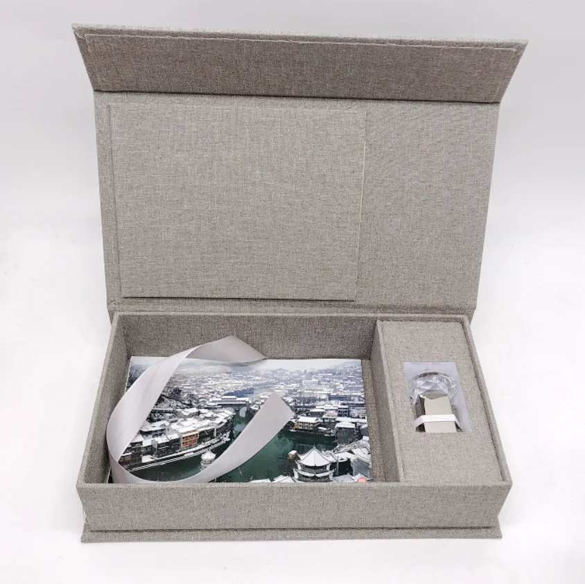 Photo Packaging Linen Box with USB Slot -2GB USB Included