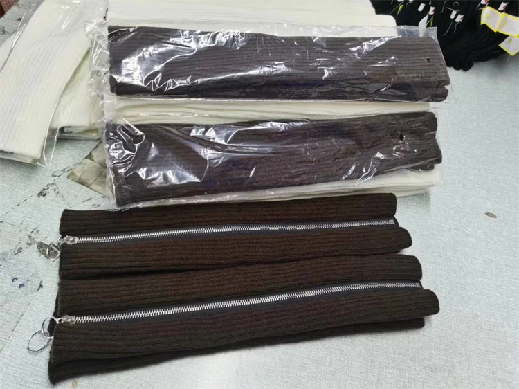 Hot Sell Leg Warmers Heavy Ribbed Knitted Leg Warmers Girls Gothic Punk Style Brown Side Zipper Leg Warmers