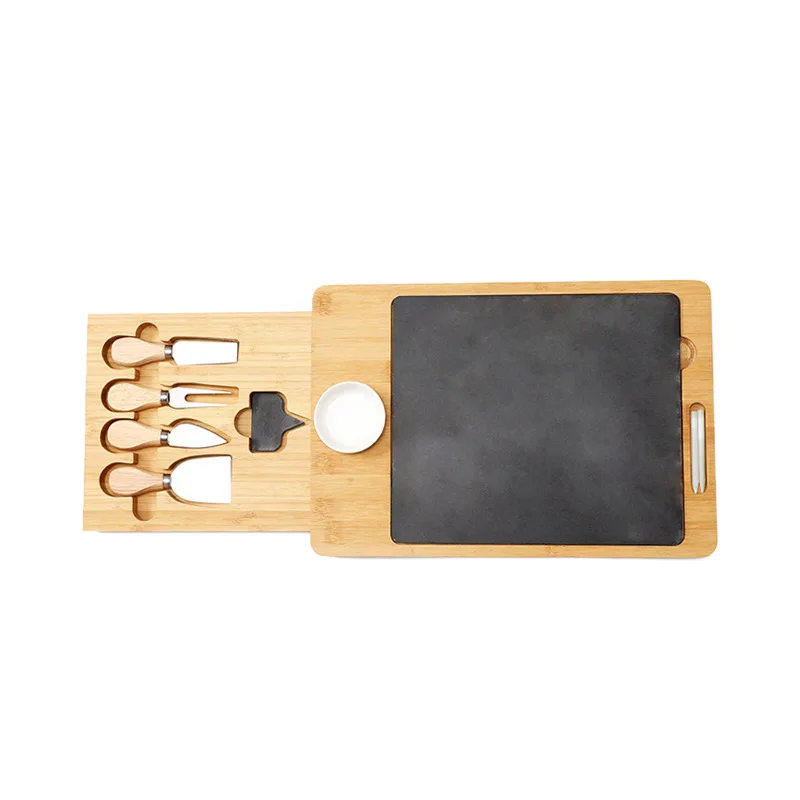 Bamboo Cheese Board Set Wooden cheese board with chalk cutter 4-piece cheese tray set