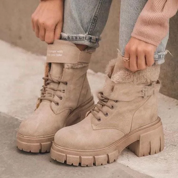 LFZ-68 2022 Boots Women Shoes Fur Lace Up Platform Boots Heels Thick Snow Winter Boots for Women Ladies