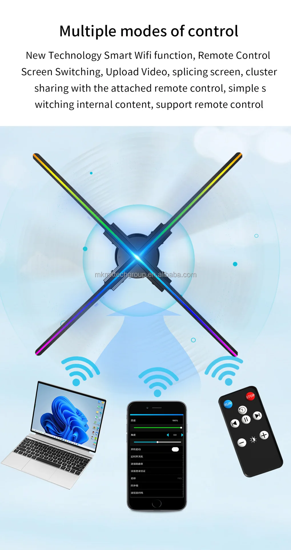 Голографический вентилятор 3d голографический дисплей со звуком Wi-Fi и Bluetooth