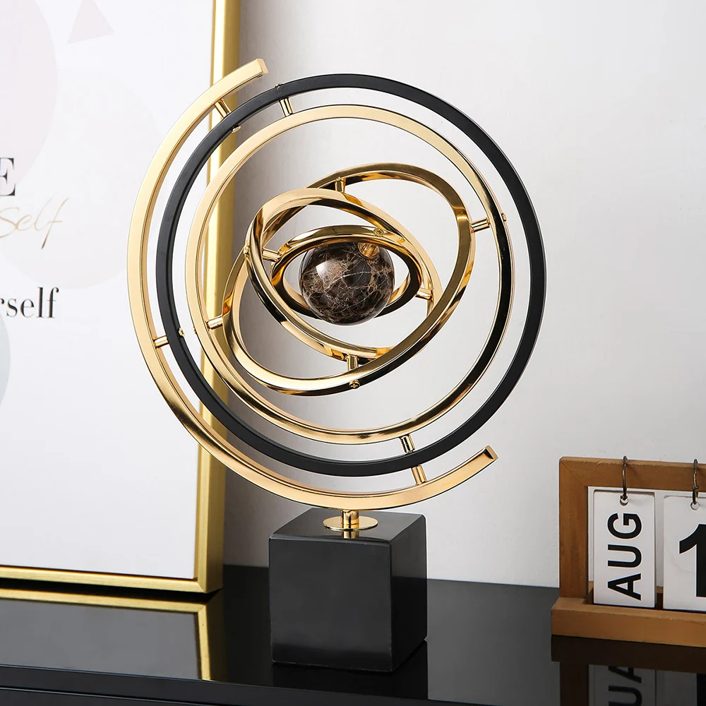 Luxury sculpture decoration geometric metal marble base globe ornaments