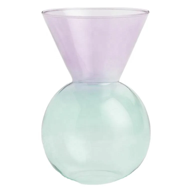Custom Made Hand-blown Multi-color Borosilicate Glass Light Green Light Purple Vase With Spherical Base And Conical Neck
