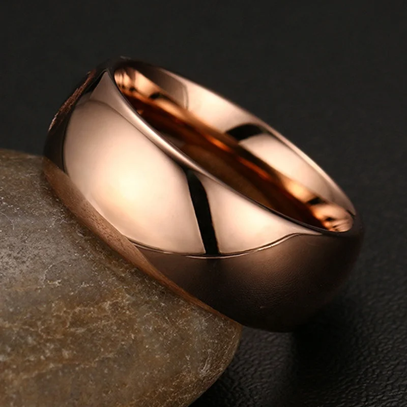 Custom ODM 2mm 4mm 6mm 8mm Domed Engagement Wedding Band Comfort Fit 585 Rose Gold Plated Tungsten Carbide Rings