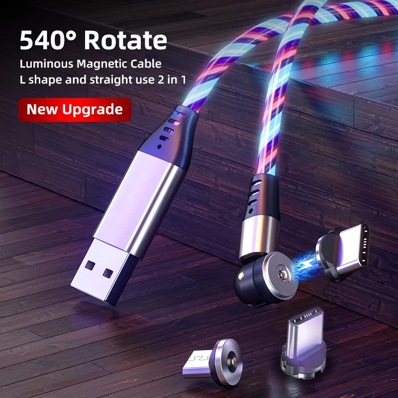 
2021 Popular 2m/6ft 2A 540 Degree Flowing LED Magnetic USB Cable For 3 in 1 