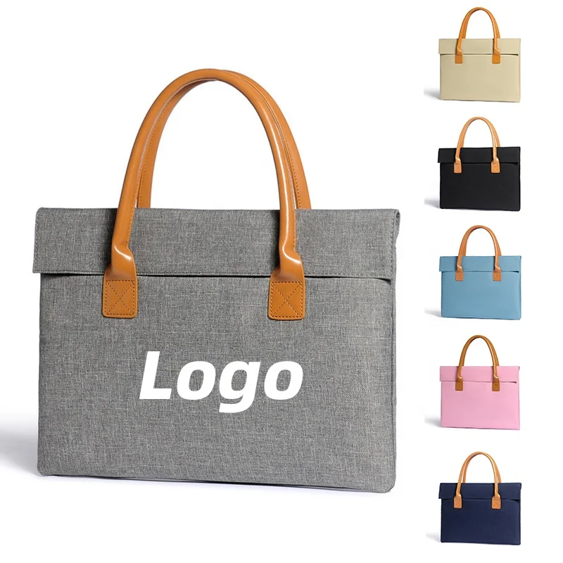 Solid Color 15 Inch Nylon PU Handle Waterproof Invisible Magnetic Closure Flap Suede Lining Internal Pocket Business Laptop Bag