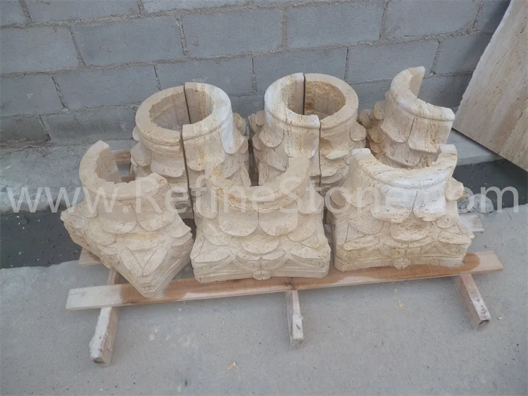 Refine Stone supply Beige travertine decorative pillars capital designs marble columns