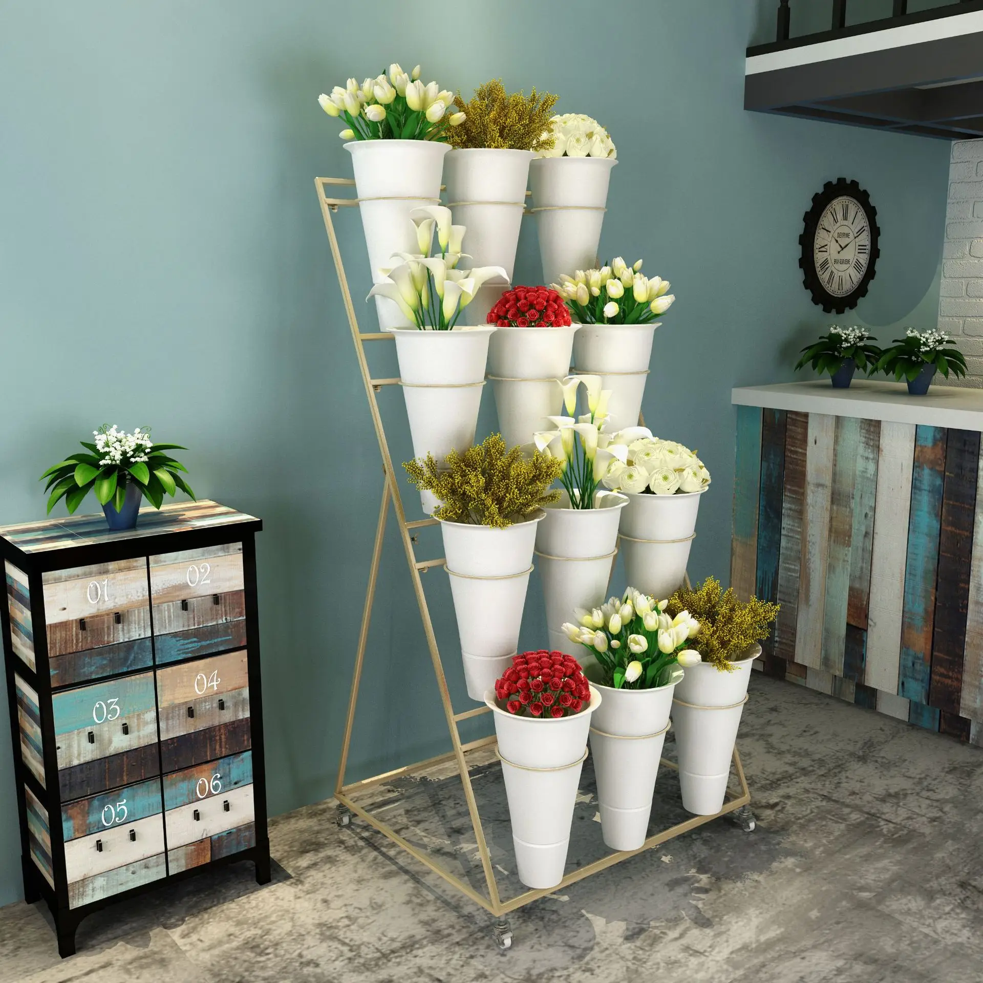 New Arrival Flower Display Rack Multi-tier Flower Rack Iron Flower Bucket Stand