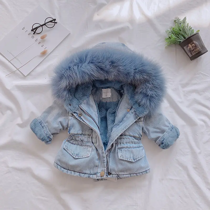 Wholesale Girls Clothing Hooded Children Jacket Baby Winter Coat for Girls Outerwear Faux Fur Kids Warm Jacket