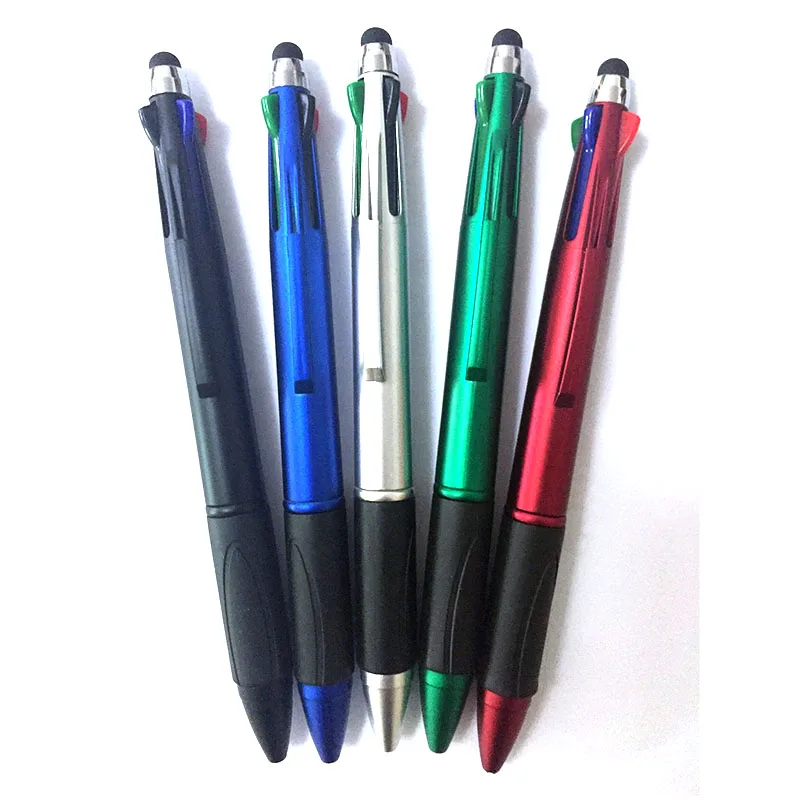 High quality mat metallic promotion 3 in 1 green red blue black refill inks stylus ball pen with custom logo