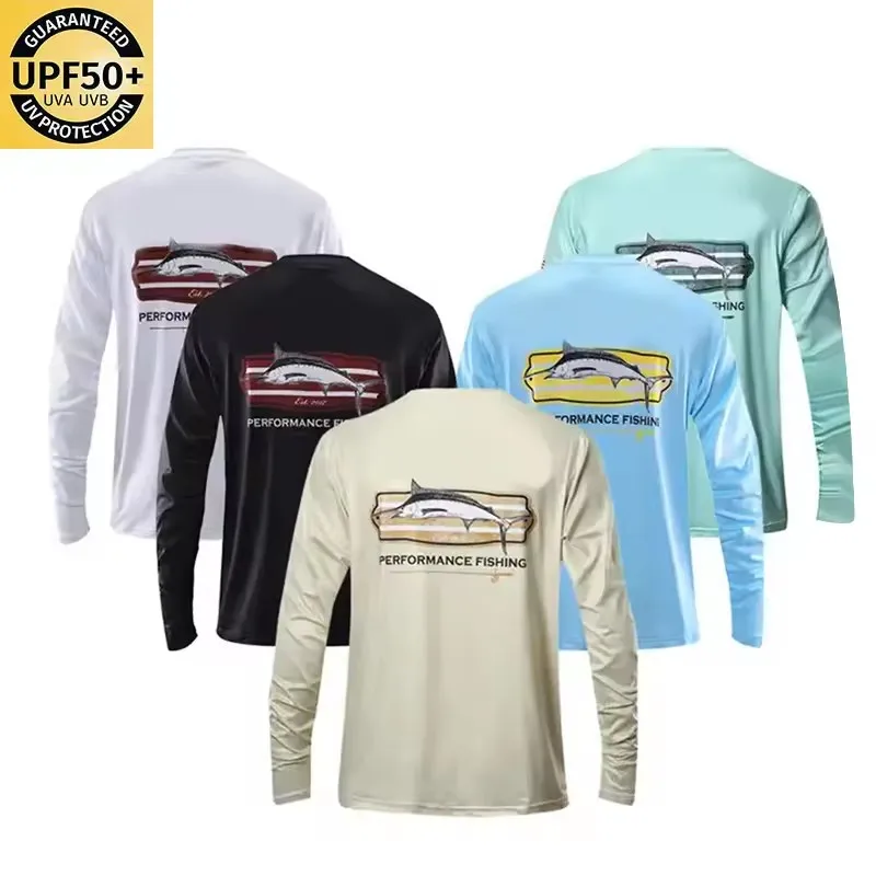 Custom LOGO Breathable Long Sleeve Dry-Fit fishing wear Quick Dry UV Protection spf UPF 50 Durable Polyester men fishing shirt