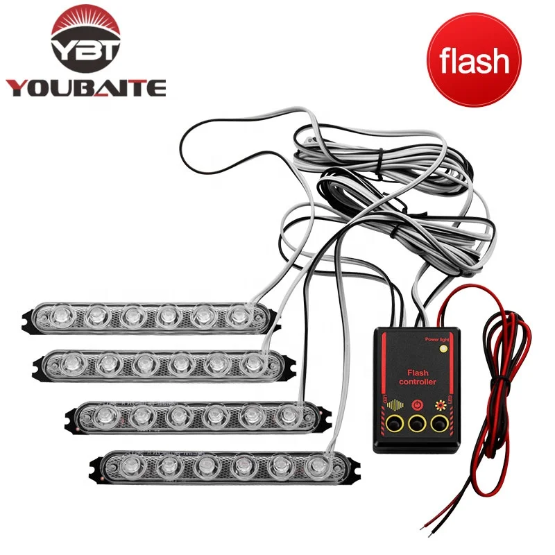 Led Flashing Light Red Blue Car Front Bumper Grille Flash Light Dc 12v Led Strobe Emergency Lights