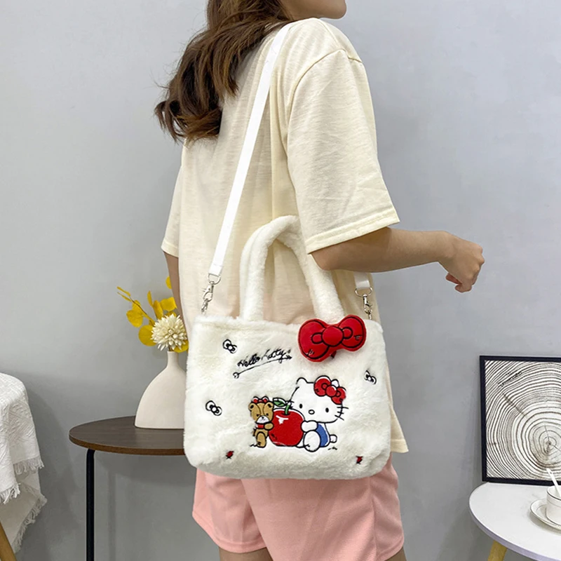 Sanrioed Hello Kt Plush Bag Kawaii Kuromi My Melody Cute Cartoon Anime Handbag Cinnamoroll Storage Tote Bags Women Girl Gifts
