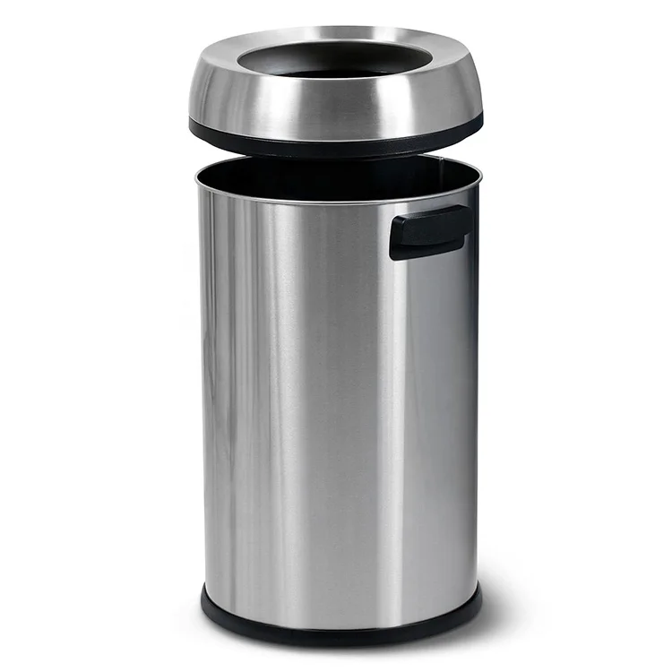 Large 17 Gallon Swing Lid Commercial Trash Can Heavy Duty 65 Liter Brushed Stainless Steel Garbage Can for Kitchen Office Use