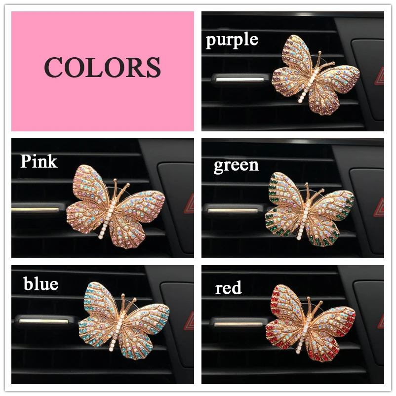 Exquisite Butterfly Shape Of Rhinestone Car Perfume Colorful Butterfly Car Air Freshener Decoration Clip Car Perfume