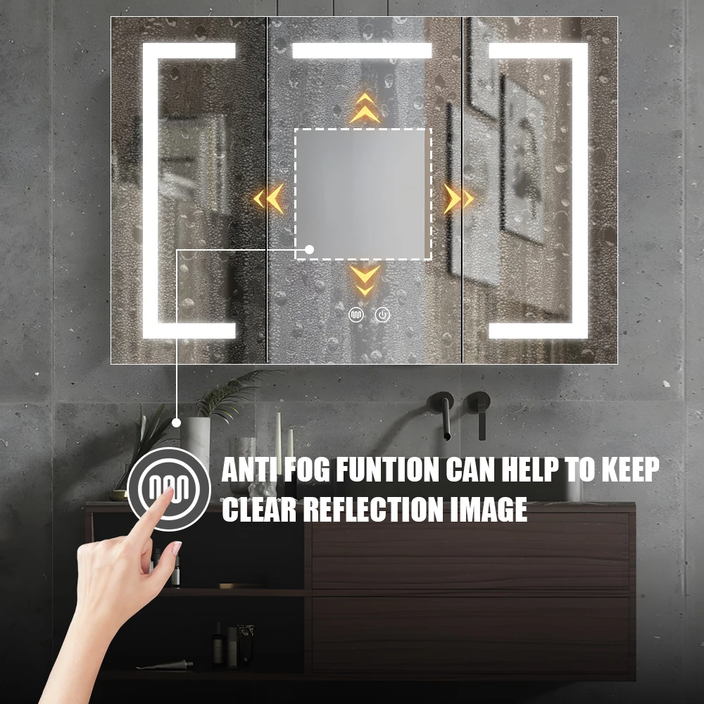 Popular industrial bathroom mirror cabinet with LED light multi function