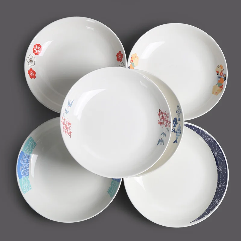 Delicate Floral Patterns Round Ceramic Deep Soup Plates High-end Porcelain Soup Plates for Kitchen Supermarket Restaurant Use