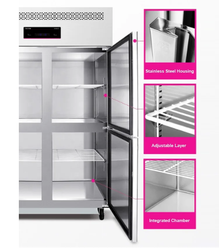 Commercial Restaurant Kitchen 6 Door Large Capacity Direct Cooling Upright Refrigerators Freezers