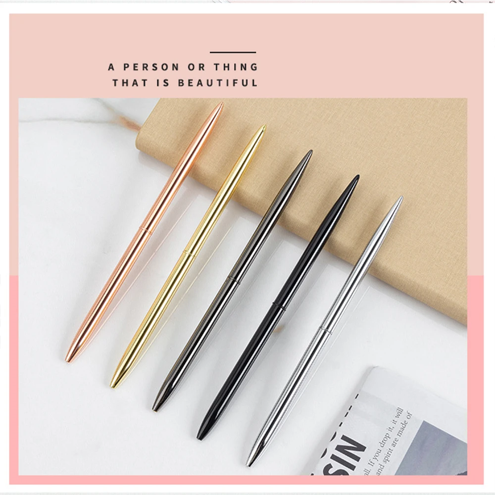 Minimum Order Gifts Chrome Plated Long Metal Pen Silver Gold Rose Gold Skinny Desk Slim Hotel Pen
