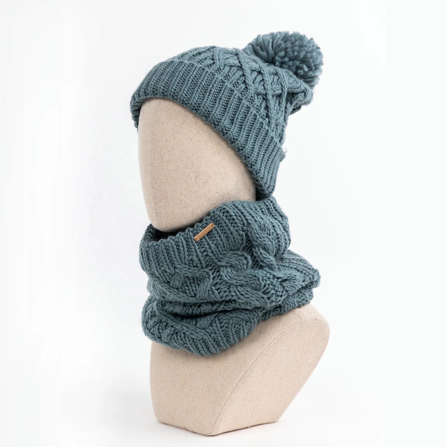 Женская Шапка-бини унисекс зимние комплекты Вязаная с перекрестным шнуром шапка-утеплитель для шеи флисовая двухслойная снуд-шапка шляпа