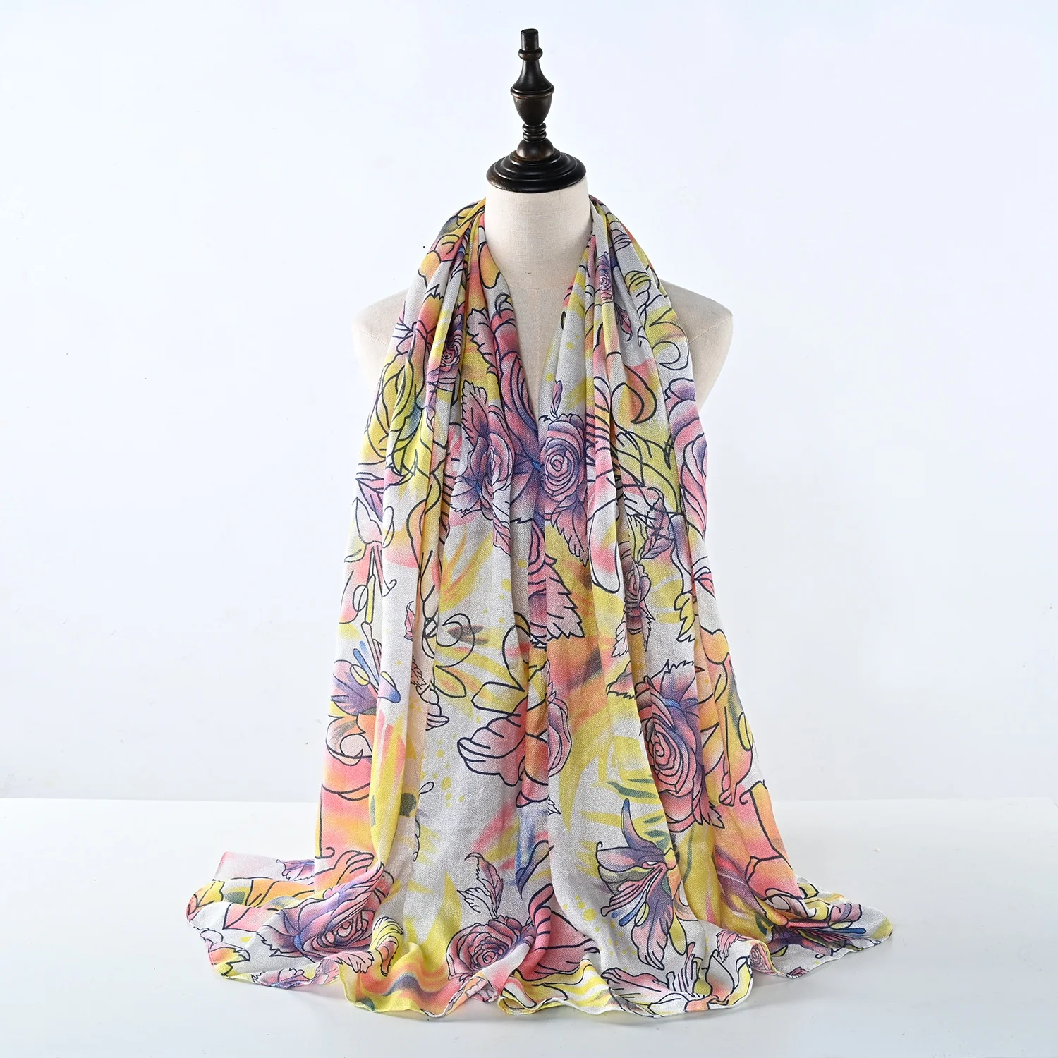New Style Floral Printed Chiffon Hijab Women Muslim Hijabs Colorful Printed Scarves Free Sample