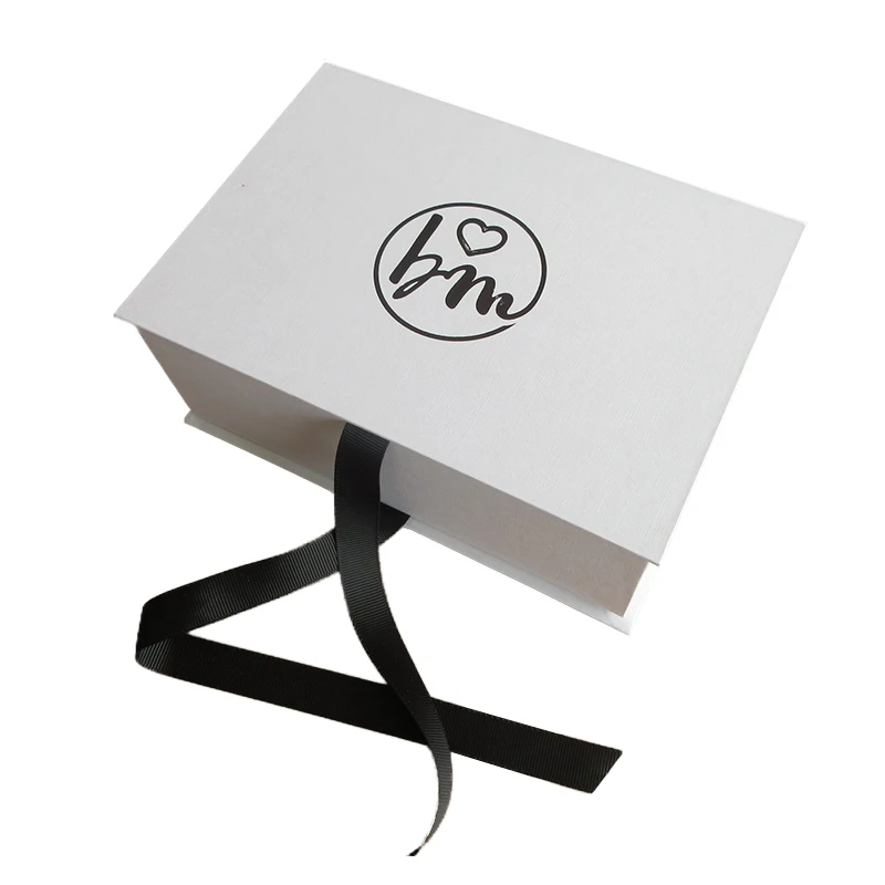 Custom Ribbon White Skin Care Cream Cosmetic Jewelry Magnetic Paper Boxes For Packaging