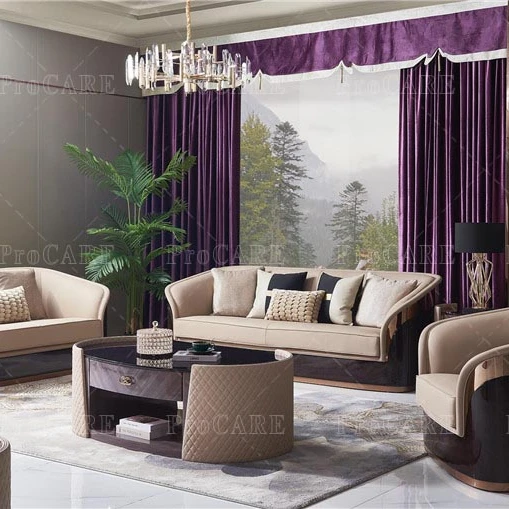 genuine leather Sofa combination modern light luxury living room Italian minimalist furniture villa genuine leather Sofa