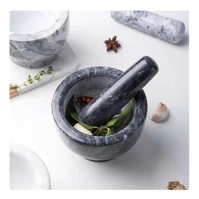 kitchen accessories herb garlic press marble stone mortar and pestle set
