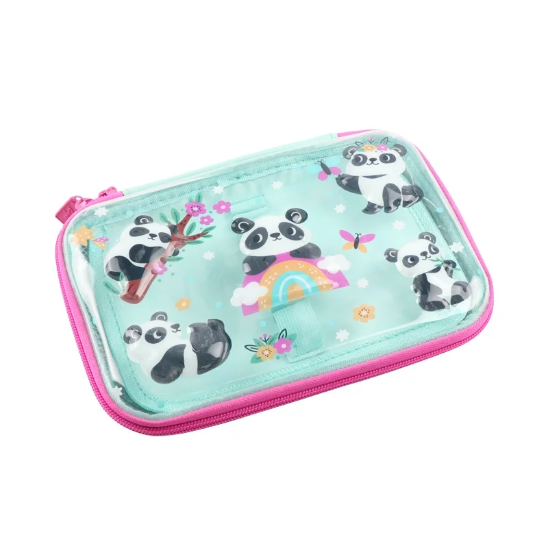 Factory Custom Transparent Double-layer Pen Bag Cartoon Cute Stationery Box Large Capacity Multi-functional Storage Pencil Case