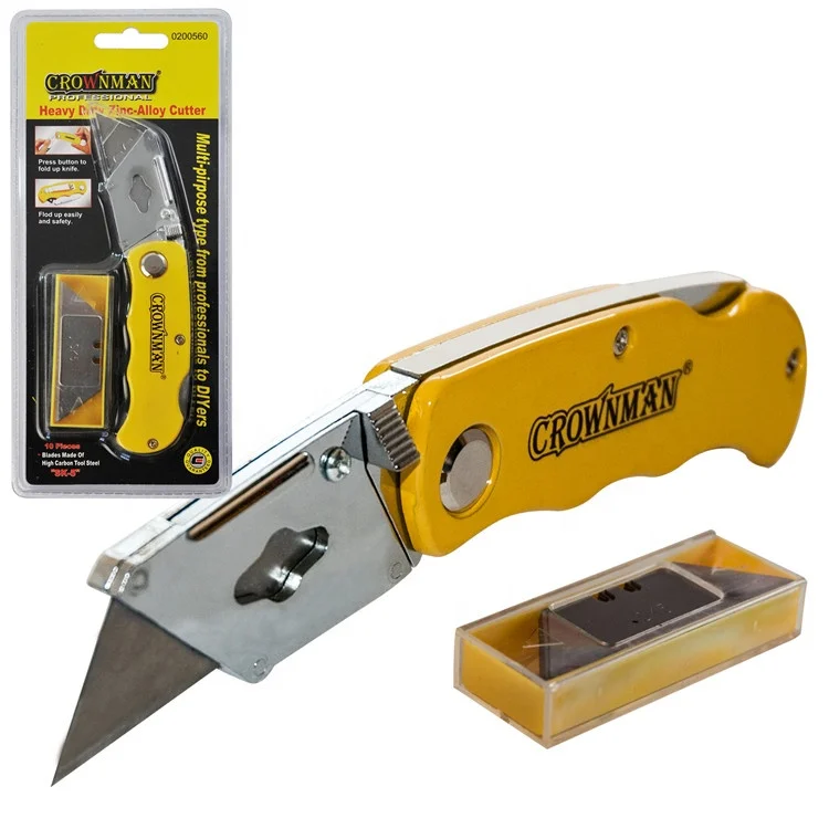 
Heavy Duty Utility Zinc Alloy Cutter Box Cutter Customized Pocket Knife with Extra 10pcs SK5 Stainless Steel Blades 