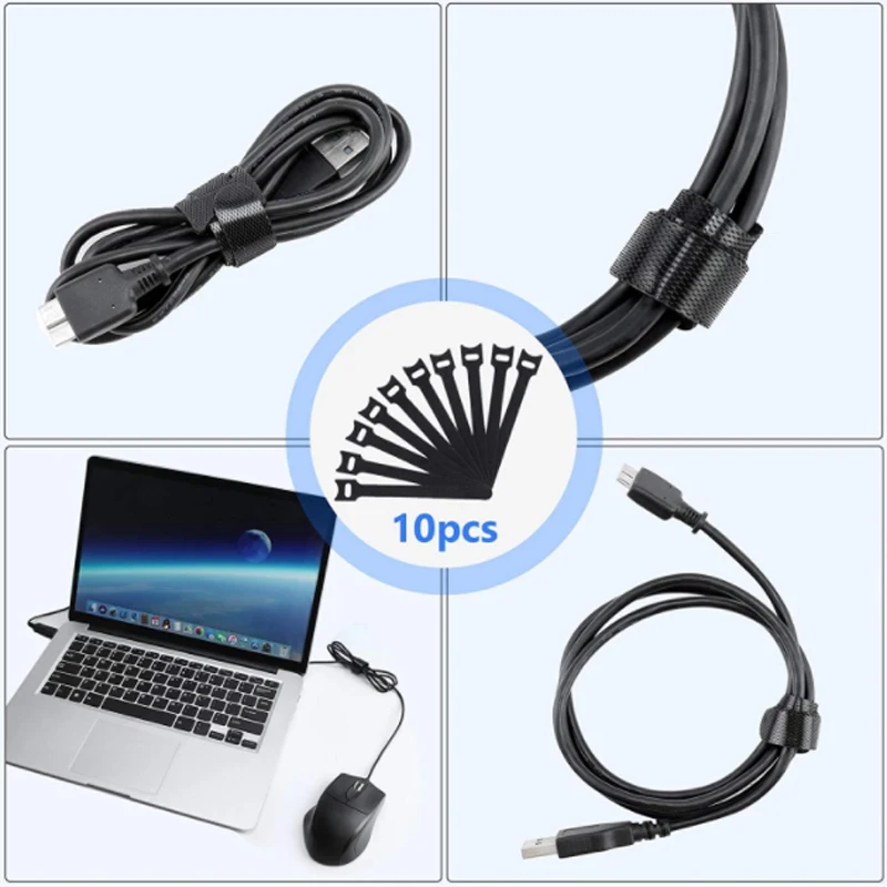 4pcs of flexible Manager Sleeve with Zipper 10 Cable Ties Organizer for TV Computer Home USB Finishing PC Cable Management
