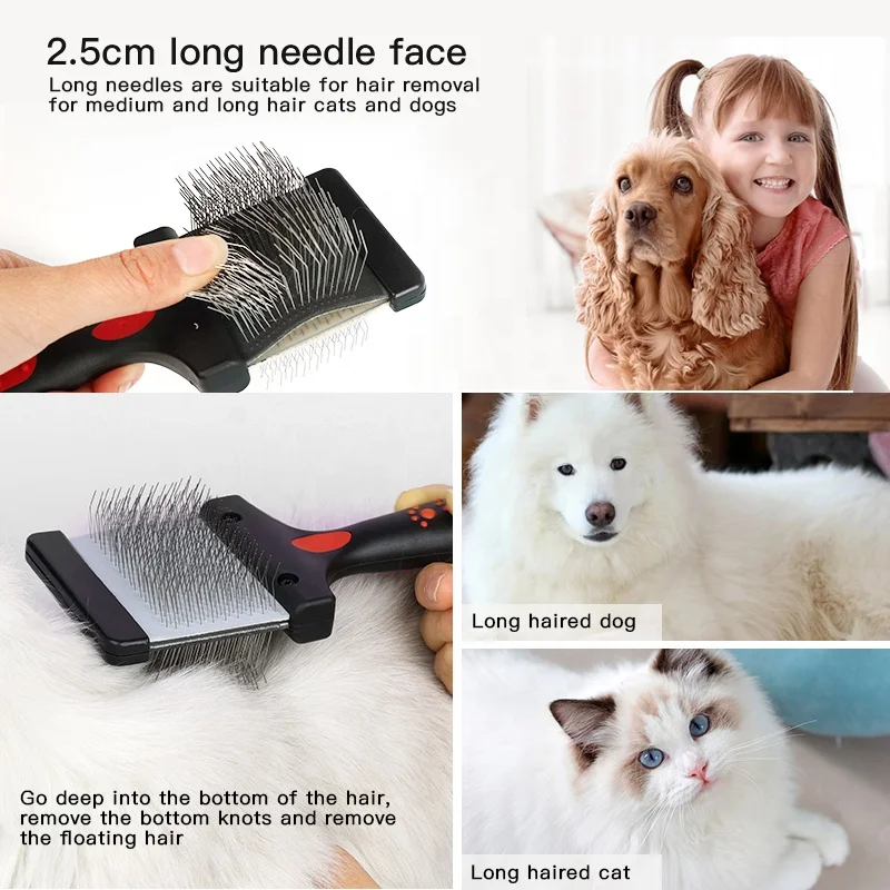 Factory Wholesale Custom Logo Plastic Handle Double Sided Cat Long Pin Brush Dog Pet Grooming Slicker Brush