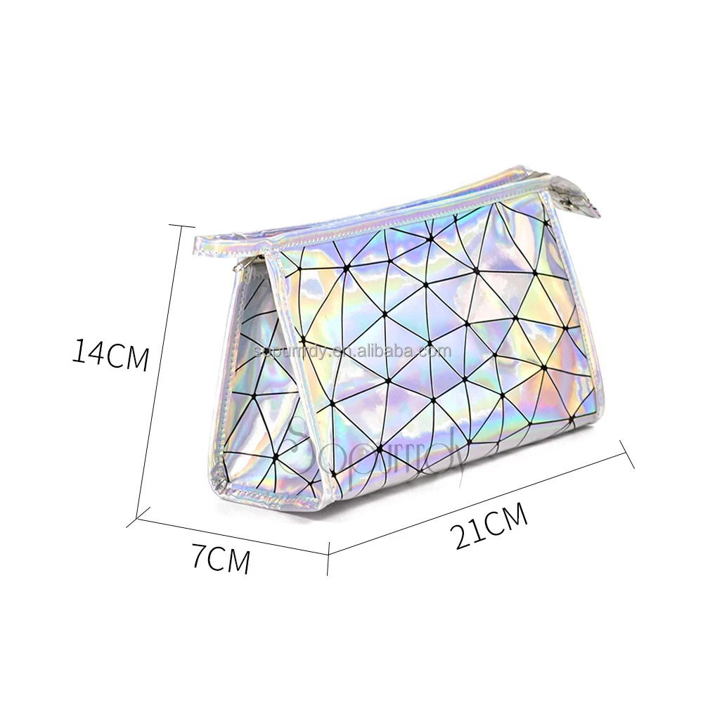 Custom Logo Travel Cosmetic Bag Portable Makeup Bag Holographic Large Capacity Makeup Tools Organizer Case Makeup Bag
