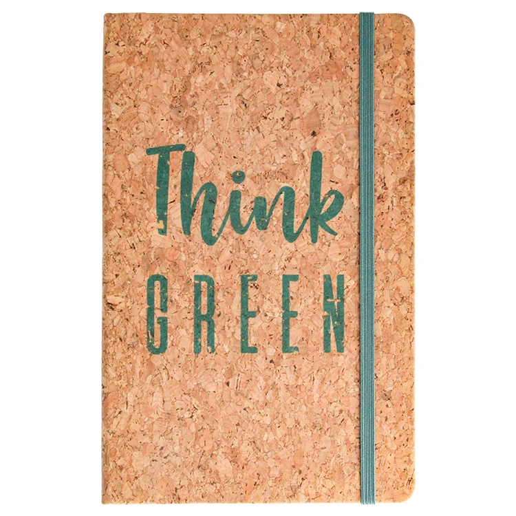 environmental A5 hot stamping silk printing natural cork cover notebook with elastic band A5 journal cork dotted
