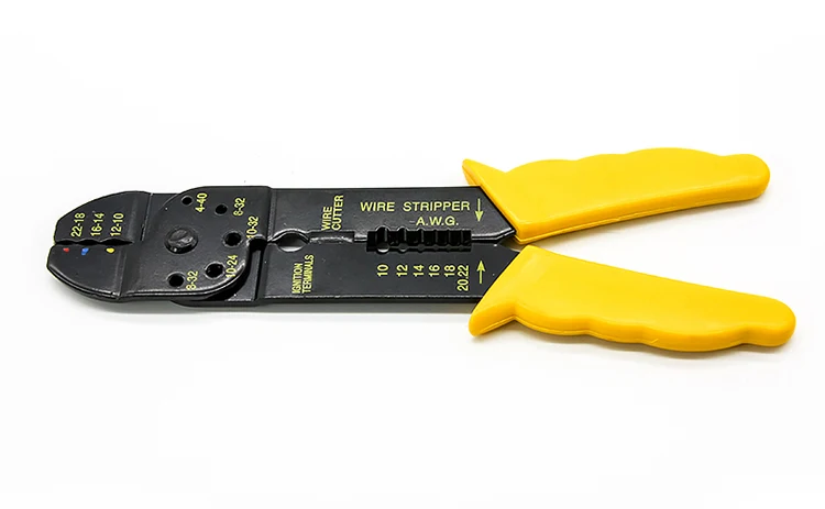 10-22AWG Red Yellow 45# Steel Wire Stripper Wire Cutter Multi Functional Crimping Tool