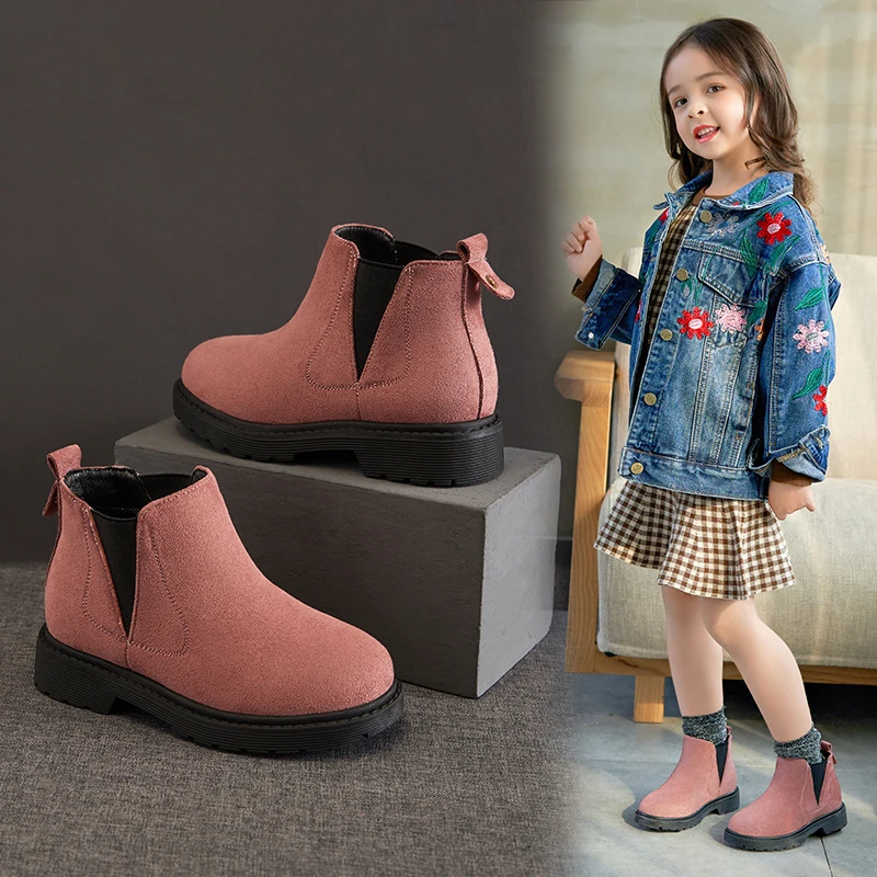 
2019 winter PU leather sleeve simier waterproof pink baby girl kids ankle snow boots 