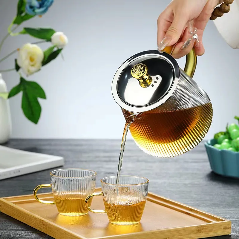 Wide Mouth Design 800Ml High Borosilicate  Glass Teapot Tea Carafe Glass Service Round Glass Teapot With Steel Infuser