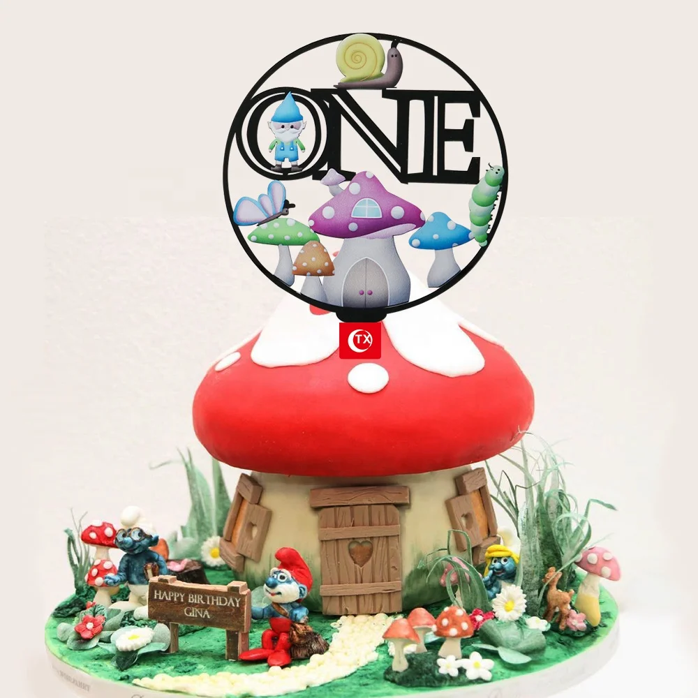 Jungle Safari Mushroom Cake Topper TX Oh Baby Caterpillar Acrylic Cake Topper Decor Shower Wild One Party Decoration Supplier