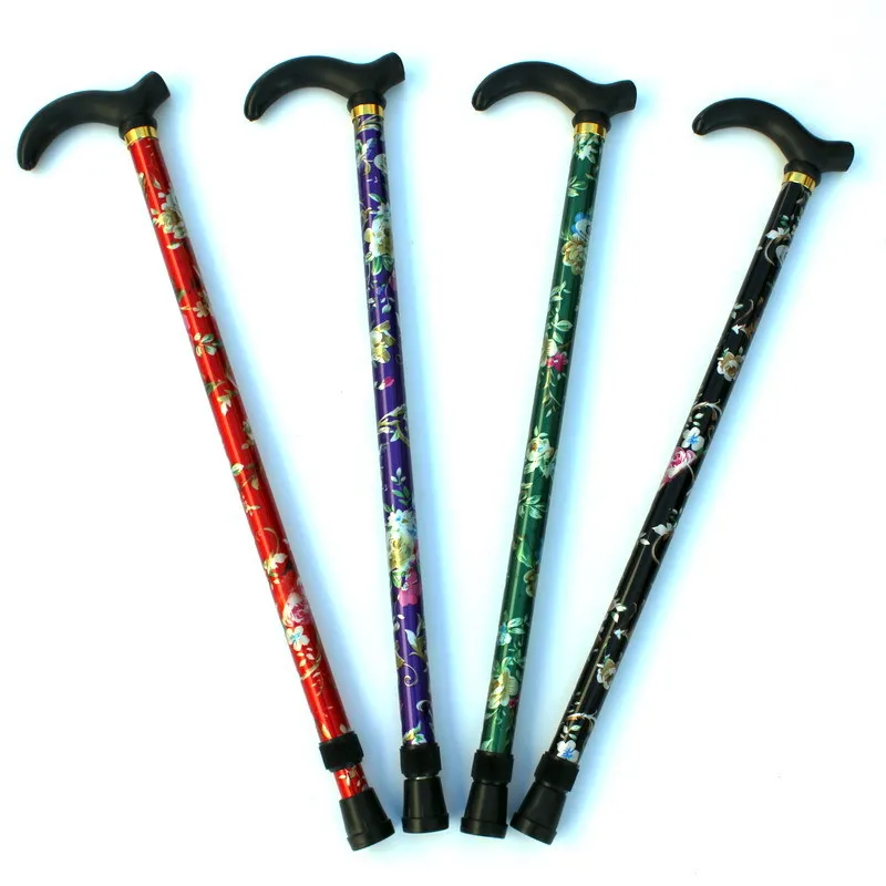 Portable aluminum alloy printed crutches two sections of telescopic cane self-defense for the elderly trekking pole