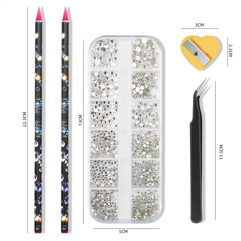Nail Tools Set Manicure Tweezers Pencil Sharpener Nail Rhinestone Picker Dotting Wax Pen